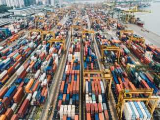 aerial photo of cargo crates