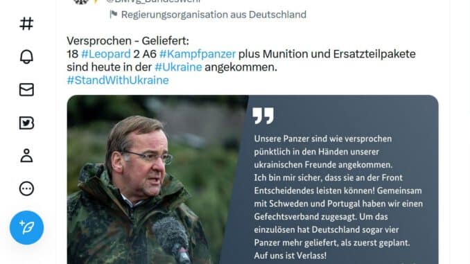 Verteidigungsministerium Leopard Panzer Ukraine Tweet 27.03.2023 - Screenshot